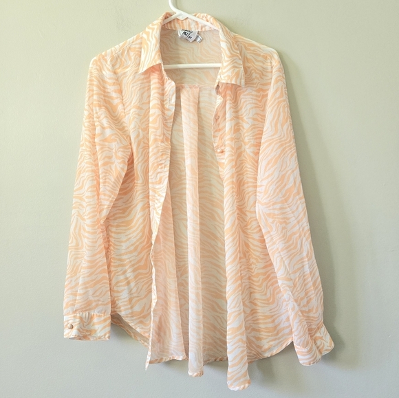 Princess Polly Ziggy Shirt Size 8 Orange White Sheer Zebra Print Blouse - Picture 2 of 9